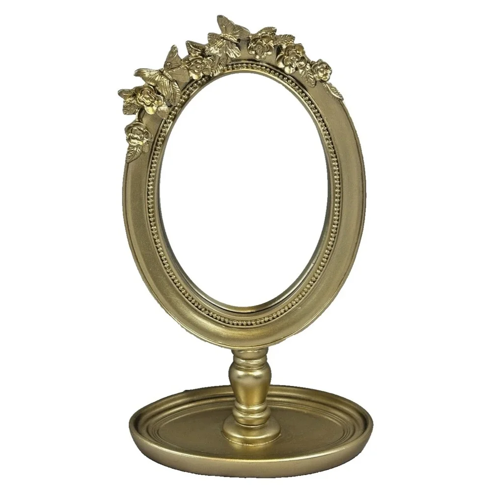 Vintage Style Gold Butterfly Floral Oval Vanity Mirror Tabletop Decor